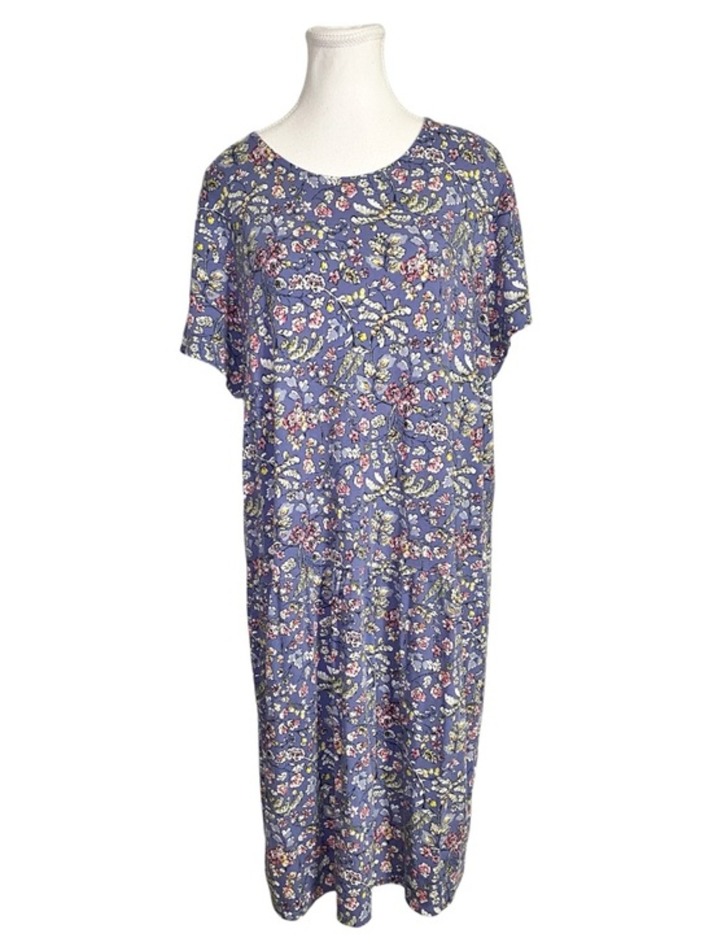 J. Jill Periwinkle Ditsy Floral Cotton Modal Midi Dress with Pockets